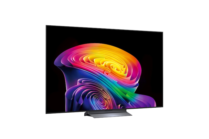 Телевизор LG OLED evo AI C6, показанный спереди и сбоку, оснащен 65-дюймовым дисплеем шириной 1441 мм, общая высота 826 мм, ультратонкий 45,1 мм (без подставки).