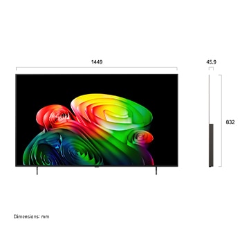 Фронтальный вид телевизора LG OLED AI B6, выпущенного в 2026 году, отображает многослойные разноцветные формы, демонстрируя технологии Perfect Black и Perfect Color, а также значок «OLED TV № 1 в мире уже 13 лет».