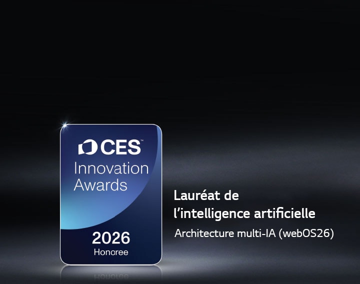 Le badge du lauréat des CES Innovation Awards 2026 est présenté sur un fond sombre. L’architecture multi-IA est reconnue dans la catégorie Intelligence artificielle.