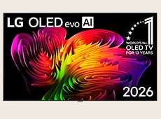 Le téléviseur à fond d’écran LG OLED evo AI W6, sorti en 2026, présente un design épuré de fond d’écran, tandis qu’une composition abstraite dynamique de dégradés de couleurs semblables à des vagues dans des couleurs éclatantes s’écoule parfaitement à l’écran.