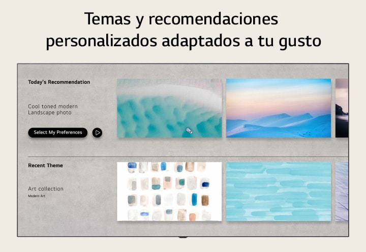 LG Gallery+ presenta un diseño que destaca temas y recomendaciones personalizados.