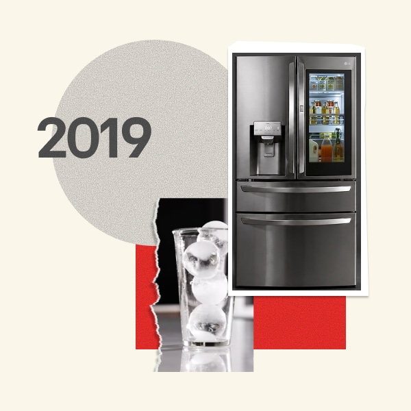 2019, An LG InstaView refrigerator paired with a glass of round Craft Ice spheres