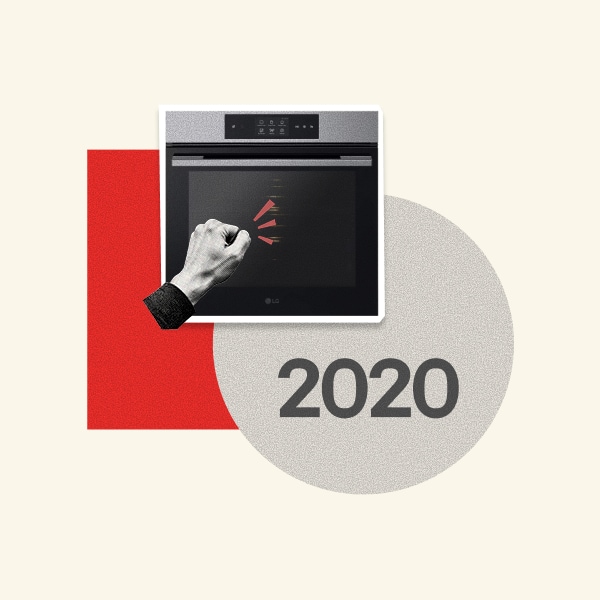 2020, A hand knocking on the glass window of an InstaView built-in oven