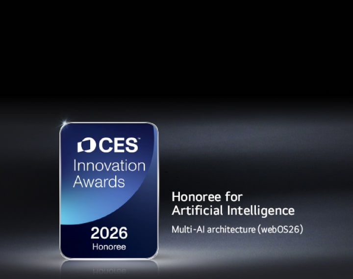 The CES Innovation Awards 2026 Honoree badge is shown on a dark background. Multi-AI Architecture is recognized in the Artificial Intelligence category. 	