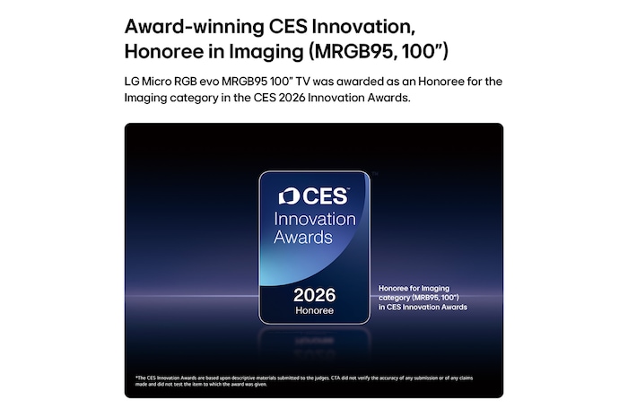 LG Mini RGB evo AI MRGB85, featuring RGB Primary Color Pro, delivers 100% color coverage of DCI-P3 and Adobe RGB, certified by Intertek.