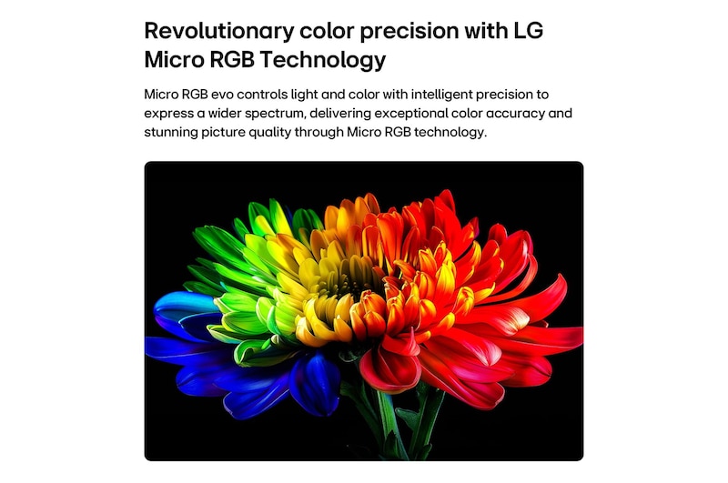 LG Mini RGB evo AI MRGB85’s alpha 8 AI Processor 4K Gen3 glows in blue light on a circuit board, highlighting AI processing performance with NPU up to x5.0 faster, CPU 10% faster processing, and 20% larger memory capacity.