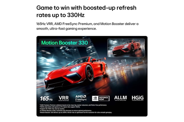 LG Mini RGB evo AI MRGB85 highlights visually lossless quality by displaying a vibrant landscape with clear depth against a dark surrounding area, reflecting visual performance like a wired TV connection.