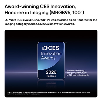 LG Mini RGB evo AI MRGB85, featuring RGB Primary Color Pro, delivers 100% color coverage of DCI-P3 and Adobe RGB, certified by Intertek.