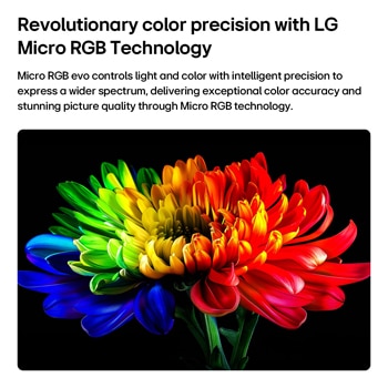 LG Mini RGB evo AI MRGB85’s alpha 8 AI Processor 4K Gen3 glows in blue light on a circuit board, highlighting AI processing performance with NPU up to x5.0 faster, CPU 10% faster processing, and 20% larger memory capacity.
