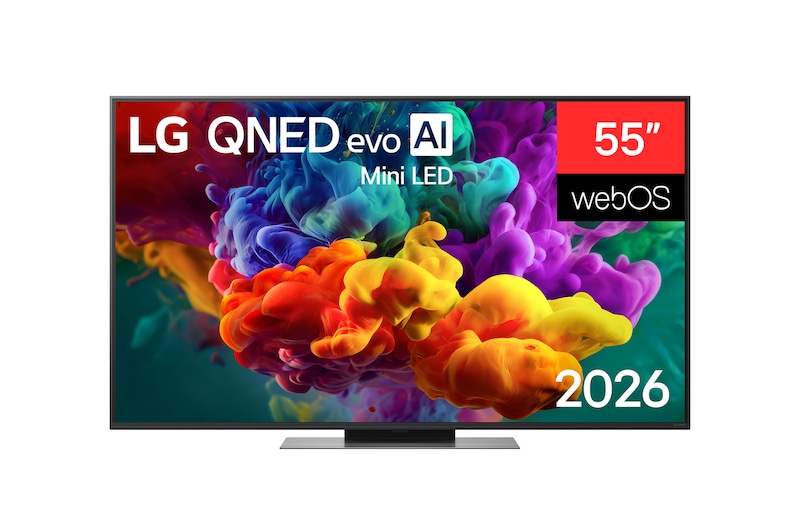 Front view of 55 inch LG QNED evo AI Mini LED QNED87 4K Smart TV 2026 55QNED87BSA