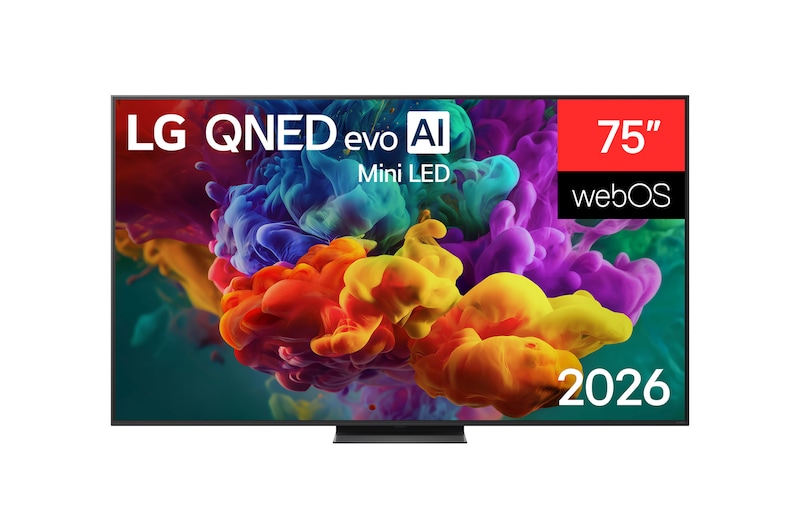 Front view of 75 inch LG QNED evo AI Mini LED QNED87 4K Smart TV 2026 75QNED87BSA