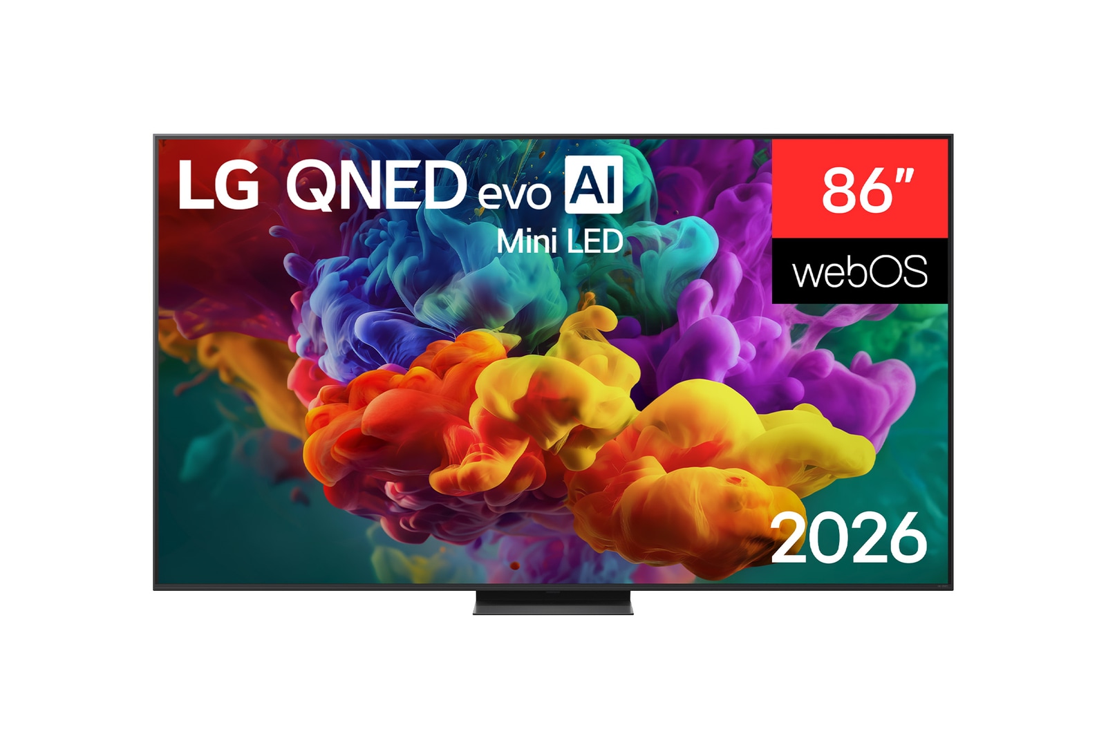 Front view of 86 inch LG QNED evo AI Mini LED QNED86 4K Smart TV 2026 86QNED86BSA