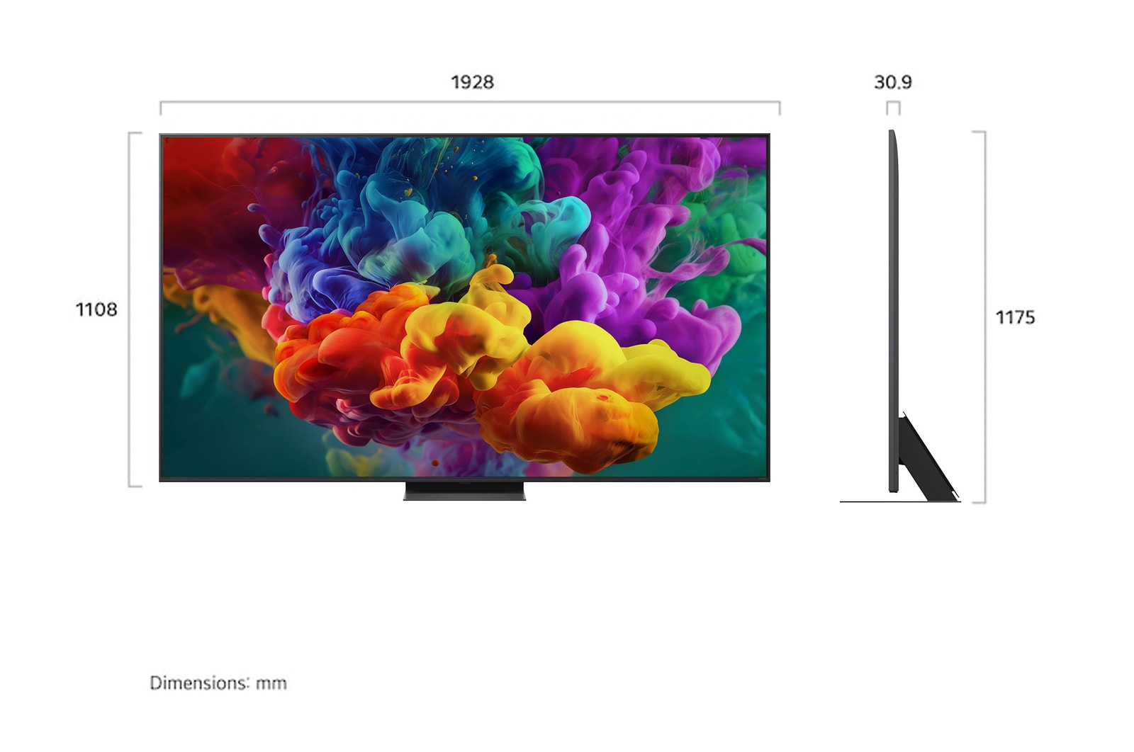 LG QNED evo AI QNED85 Mini LED Ultra Big TV is wall-mounted in a living room, displaying a sports victory celebration with vivid colors and refined picture quality across the wide screen as a family cheers together.