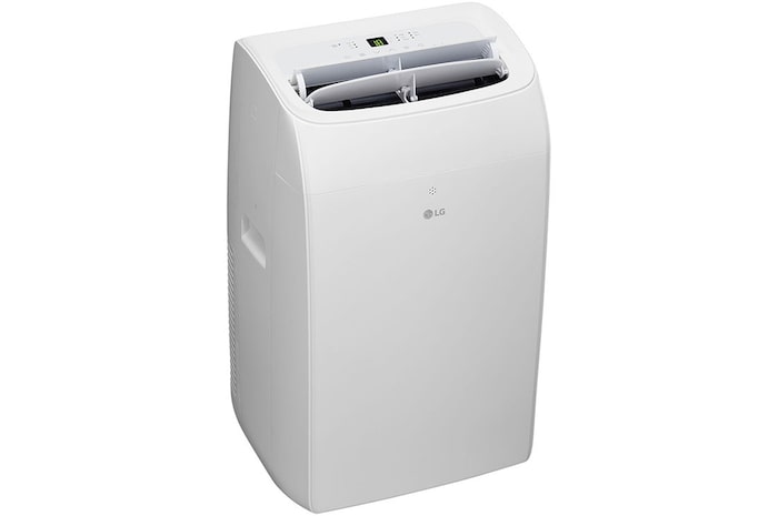'Angled front view with air outlet open on LG 9,000 BTU portable air conditioner P9NC09TSED0