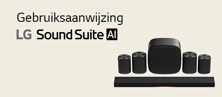 LG Sound Suite thuisbioscoop-luidsprekerset met een H7-soundbar, twee M7-luidsprekers, nog twee M5-luidsprekers en een W7-woofer.