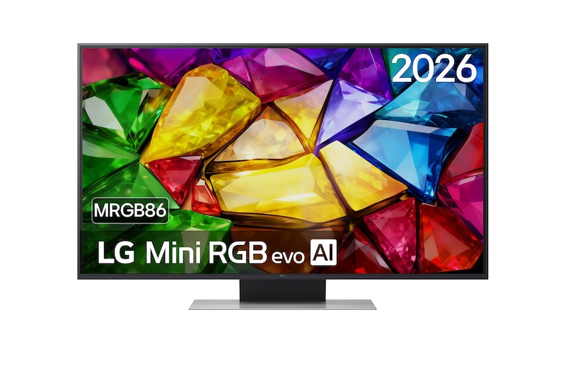 Vooraanzicht van 50 inch LG Mini RGB evo AI MRGB86 4K Smart TV  2026 50MRGB86B9A