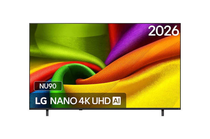 Vooraanzicht van 50 Inch LG NANO 4K UHD AI NU90 Smart TV 2026 50NU900B6LA