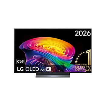 Vooraanzicht van 48 inch LG OLED evo AI C6 4K Smart TV 2026 OLED48C69LB