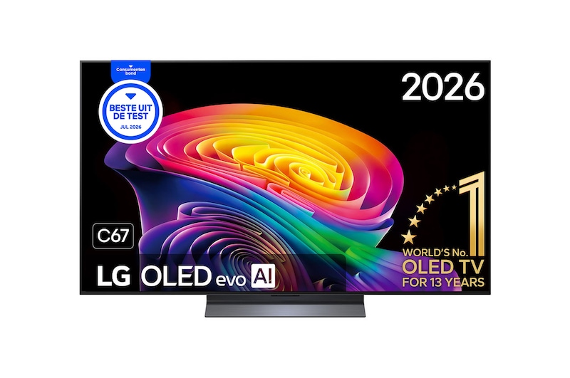 Vooraanzicht van 55 inch LG OLED evo AI C6 4K Smart TV 2026 OLED55C67LA