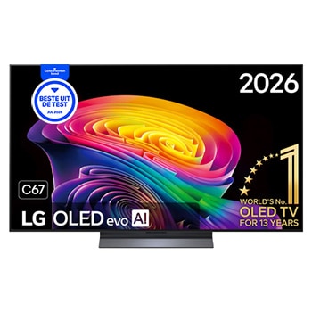 Vooraanzicht van 55 inch LG OLED evo AI C6 4K Smart TV 2026 OLED55C67LA