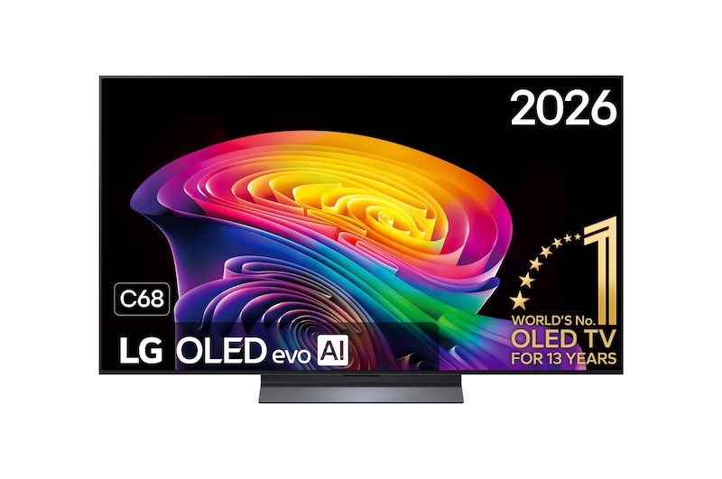 Vooraanzicht van 55 inch LG OLED evo AI C6 4K Smart TV 2026 OLED55C68LA