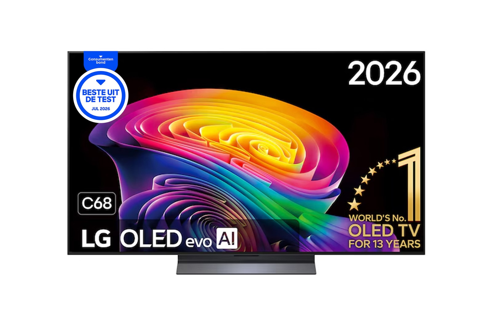 Vooraanzicht van 55 inch LG OLED evo AI C6 4K Smart TV 2026 OLED55C68LA