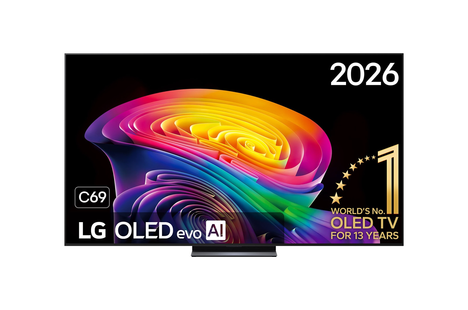 Vooraanzicht van 55 inch LG OLED evo AI C6 4K Smart TV 2026 OLED55C69LB