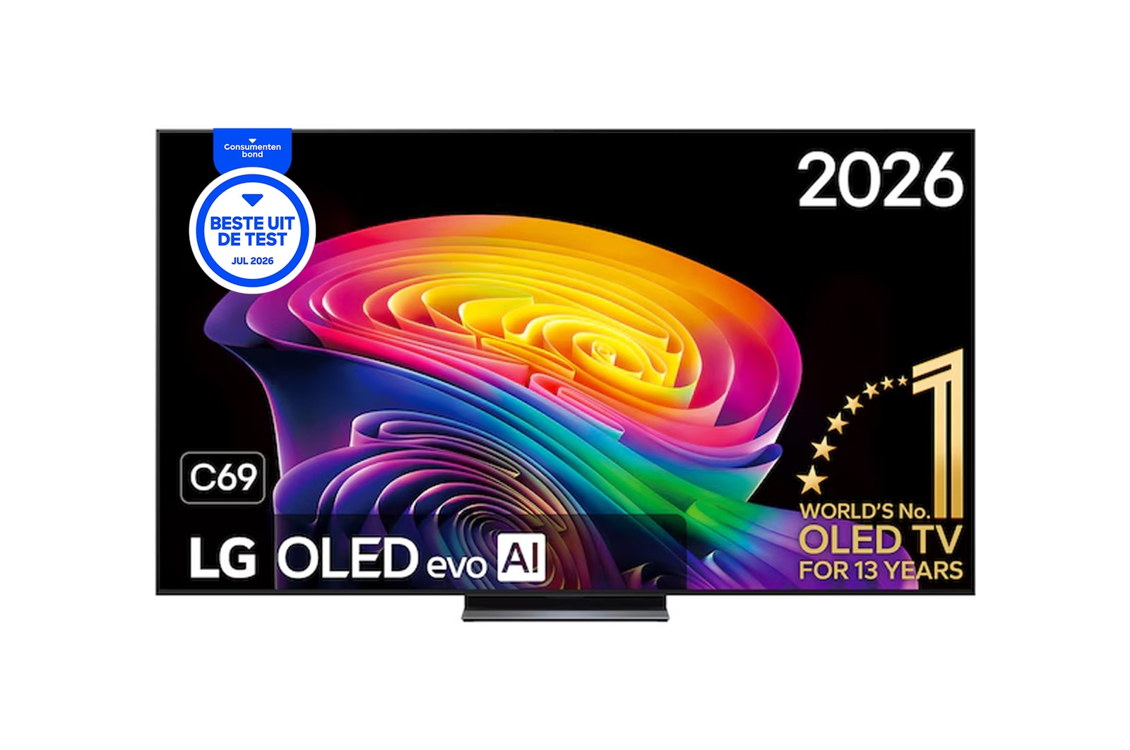 Vooraanzicht van 55 inch LG OLED evo AI C6 4K Smart TV 2026 OLED55C69LB