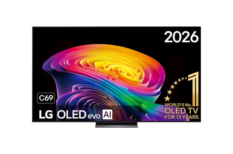 Vooraanzicht van 77 inch LG OLED evo AI C6 4K Smart TV 2026 OLED77C69LB