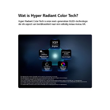 Een LG OLED evo AI G6, aangedreven door Hyper Radiant Color Tech, biedt 3,9 keer helderdere beelden met de alpha 11 AI-processor 4K Gen3 Dual AI Engine, Reflection Free Premium en perfect zwart en perfecte kleuren in een vijfhoekige lay-out.