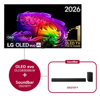 La vue avant de la LG OLED evo AI G6, lancée en 2026, présente un cadre fin noir, avec une image éclatante et sculpturale de formes multicolores richement superposées remplissant l’écran.