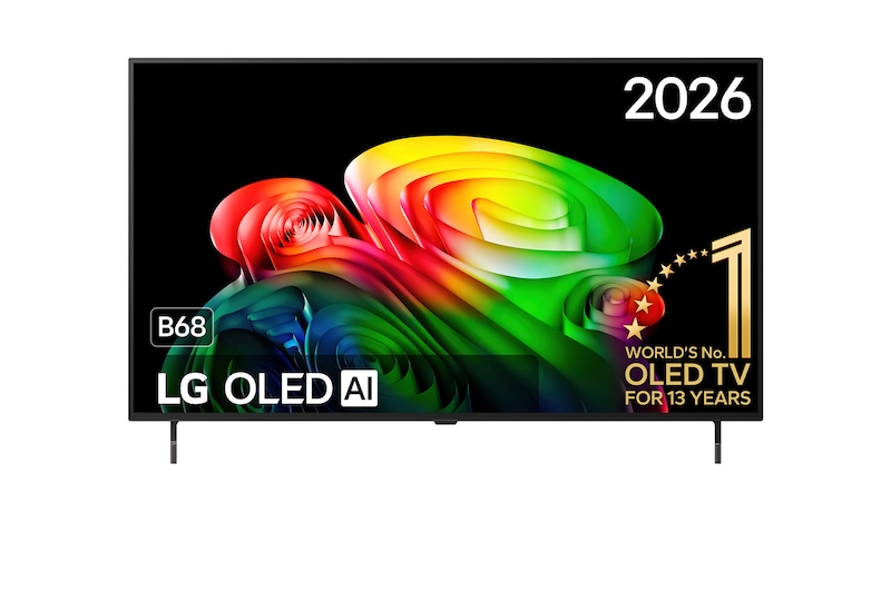 Vooraanzicht van 48 inch LG OLED AI B6 4K Smart TV 2026 OLED48B68LA