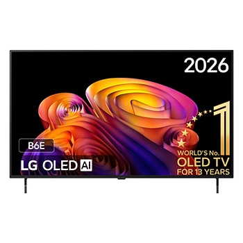 Vooraanzicht van 65 inch LG OLED AI B6E 4K Smart TV 2026 OLED65B6ELC
