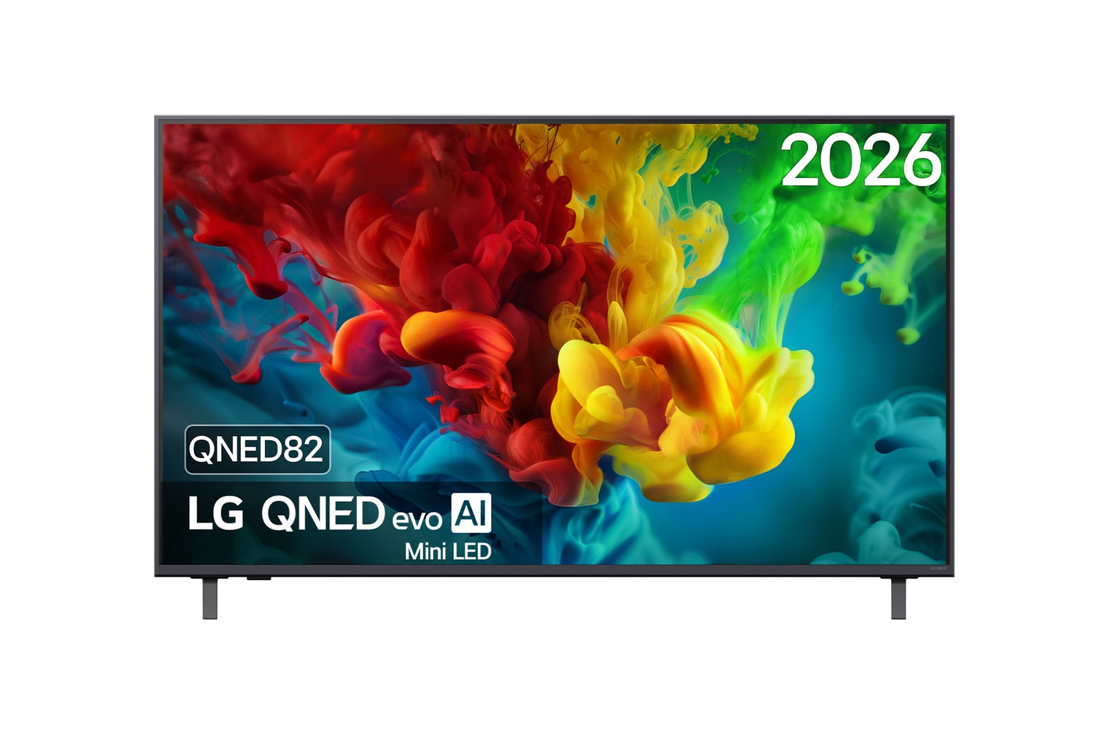 Vooraanzicht van 55 inch LG QNED evo AI QNED82 Mini LED 4K Smart TV 2026 55QNED82B6B