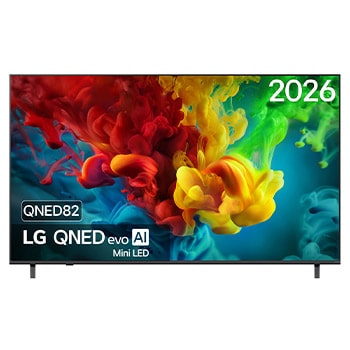 Vooraanzicht van 75 inch LG QNED evo AI QNED82 Mini LED 4K Smart TV 2026 75QNED82B6A