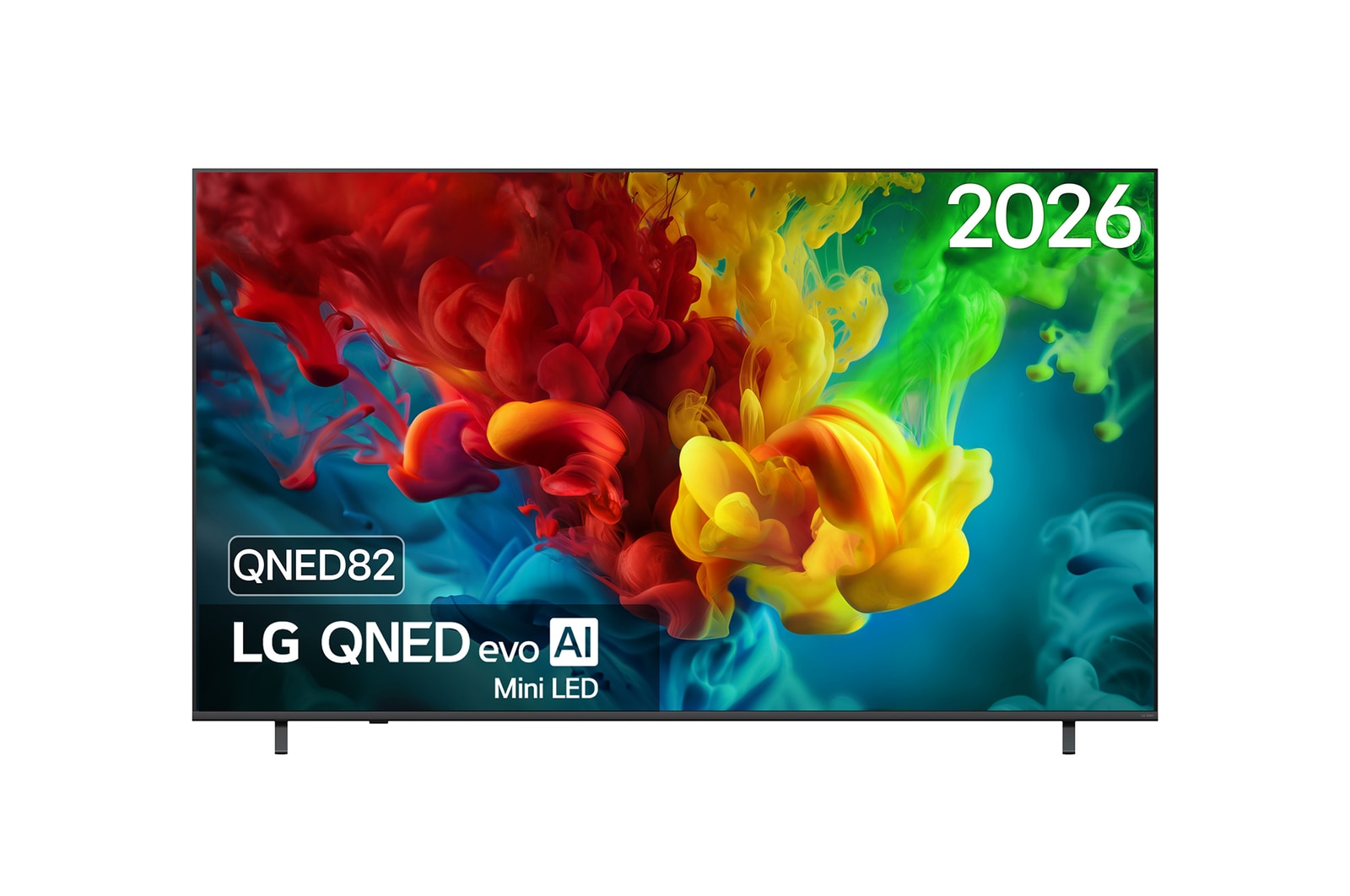 Vooraanzicht van 85 inch LG QNED evo AI QNED82 Mini LED 4K Smart TV 2026 85QNED82B6A