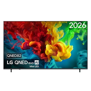 Vooraanzicht van 85 inch LG QNED evo AI QNED82 Mini LED 4K Smart TV 2026 85QNED82B6A