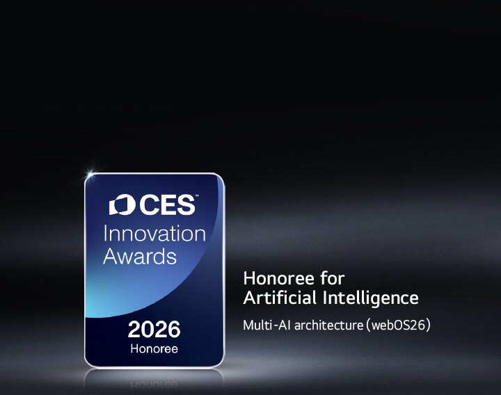 De CES Innovation Awards 2026-badge met eervolle vermelding wordt weergegeven op een donkere achtergrond. Multi-AI Architecture wordt erkend in de categorie Kunstmatige Intelligentie.