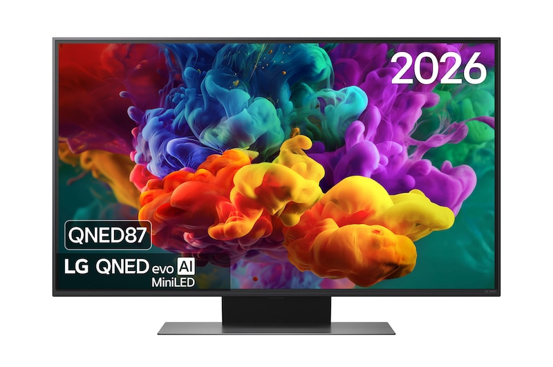 Vooraanzicht van 43 inch LG QNED evo AI Mini LED QNED87 4K Smart TV 2026 43QNED87B6A