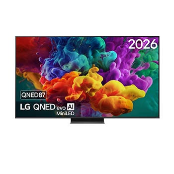 Vooraanzicht van 65 inch LG QNED evo AI QNED87 Mini LED 4K Smart TV 2026 65QNED87B6A
