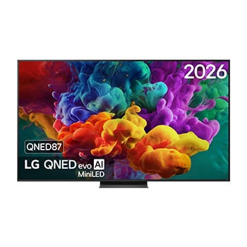 Vooraanzicht van 75 inch LG QNED evo AI QNED87 Mini LED 4K Smart TV 2026 75QNED87B6A