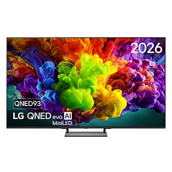 Vooraanzicht van 65 inch LG QNED evo AI QNED93 Mini LED 4K Smart TV 2026 65QNED93B6A
