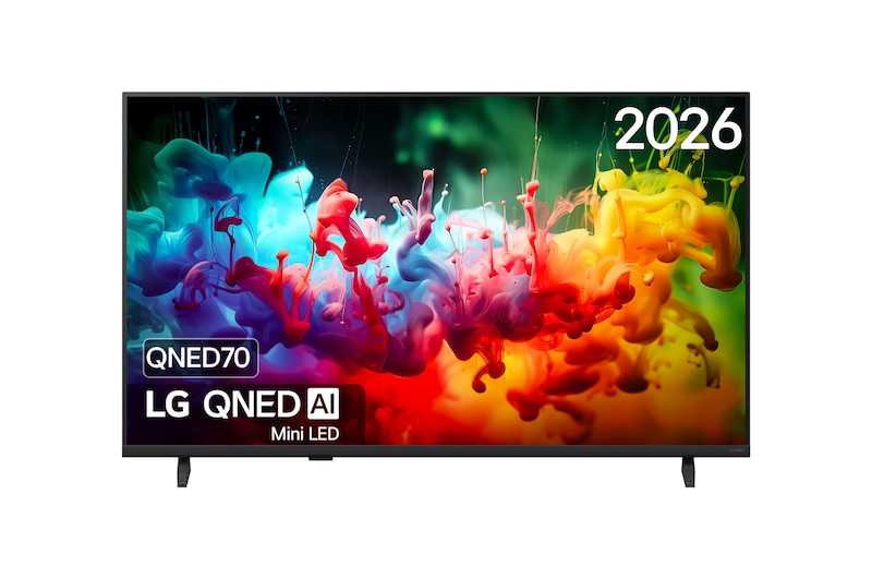 Vooraanzicht van 43 inch LG QNED AI QNED70 Mini LED 4K Smart TV 2026 43QNED70B6C