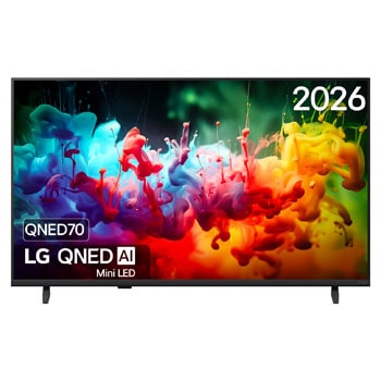 Vooraanzicht van 43 inch LG QNED AI QNED70 Mini LED 4K Smart TV 2026 43QNED70B6C