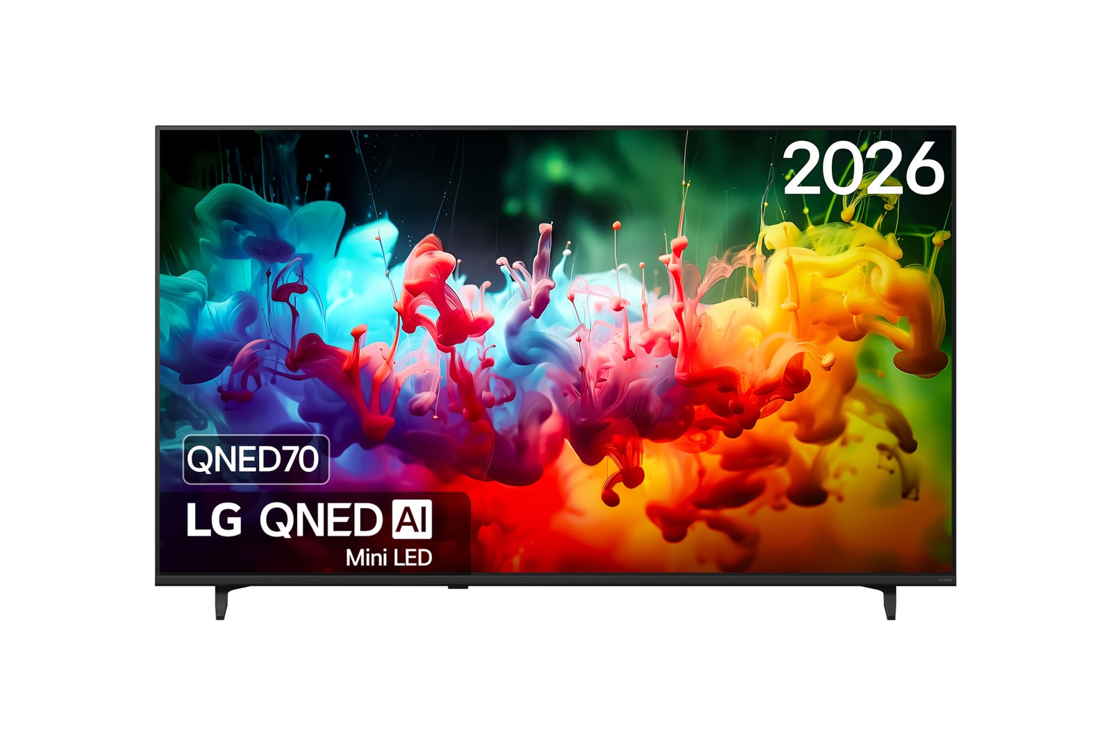 Vooraanzicht van 65 inch LG QNED AI QNED70 Mini LED 4K Smart TV 2026 65QNED70B6C