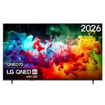 Vooraanzicht van 85 inch LG QNED AI QNED70 Mini LED 4K Smart TV 2026 85QNED70B6A