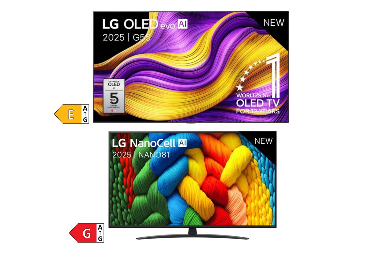 LG 83 inch LG OLED evo AI G5 4K Smart TV + 55 inch LG NanoCell AI NANO81 4K Smart TV, OLED83G55LW.55NANO