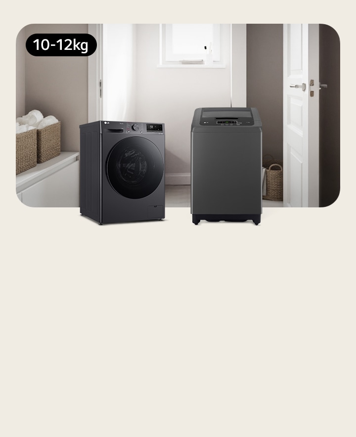 Medium black LG top loading and front loading washer suitable for family laundry room