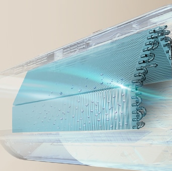 Imagen del flujo de aire limpio a través de un serpentín de enfriamiento de aire acondicionado