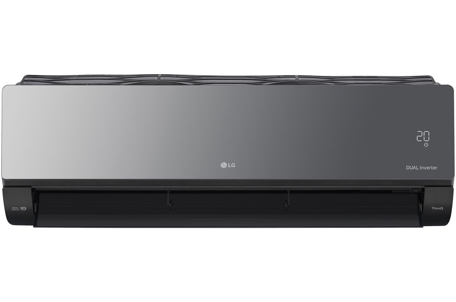 Front view of LG ARTCOOL Mirror Air Conditioner with closed lower vane.